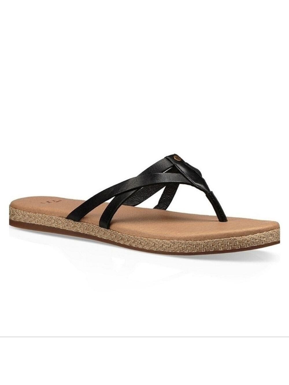 UGG Women's Annice Flip Flop BlackLeather and Jute Size 10